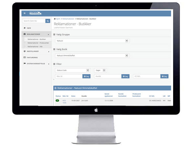 Et Portofolio uddrag af hvad Viewsource.dk har lavet af Reklamationshåndtering systemer